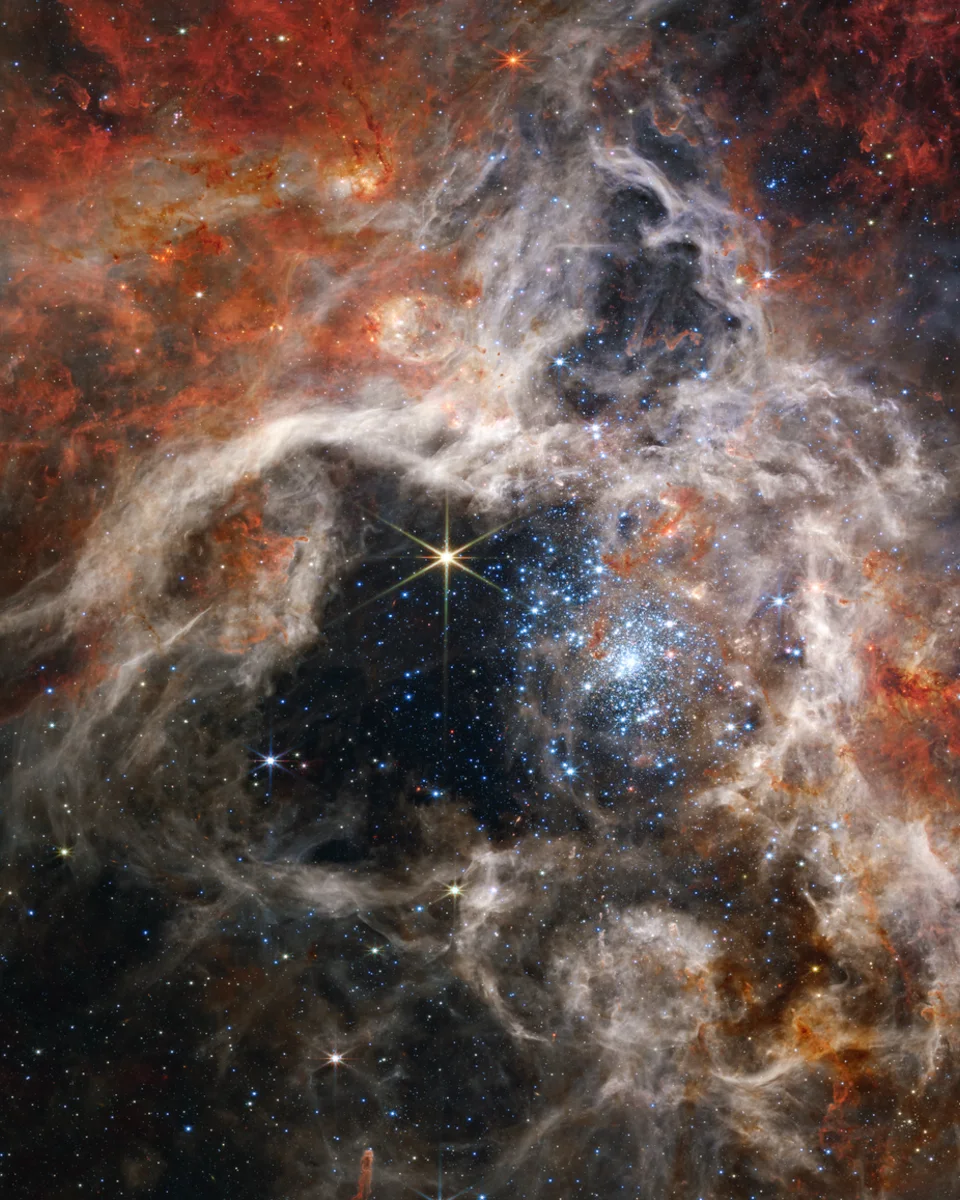 Stars and glowing gas seen by a space telescope