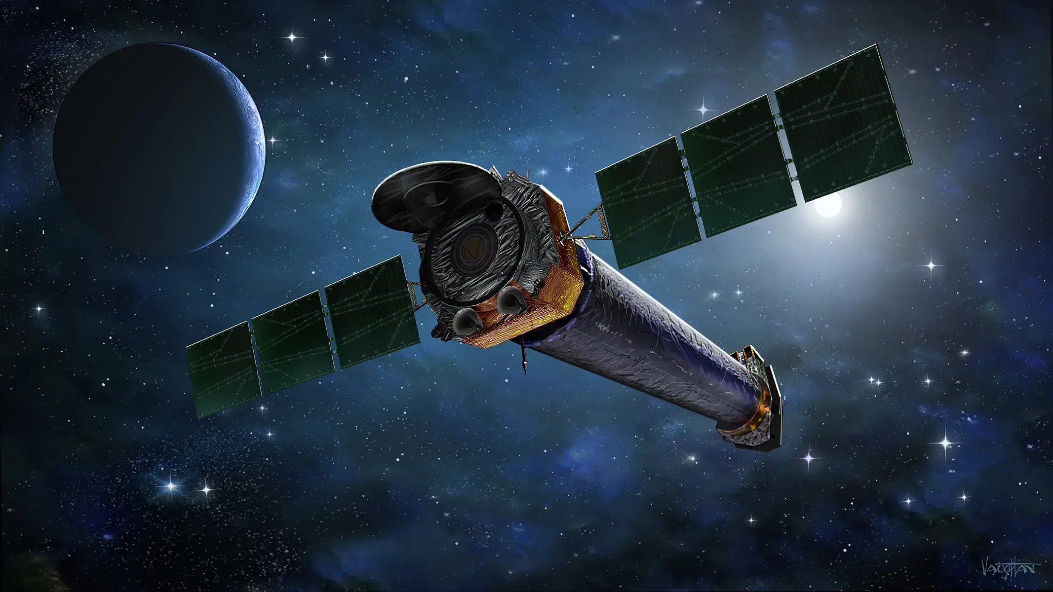 Chandra X-ray Observatory against a field of high-energy cosmic sources