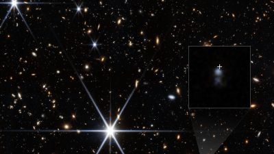 Imagen de NIRCam del telescopio espacial James Webb que muestra la tenue galaxia anfitriona enana de la ráfaga rápida de radio FRB 20240304B