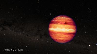 Artist's concept of the free-floating brown dwarf SIMP 0136, a starless world with turbulent cloud bands in its atmosphere