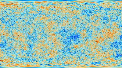 Planck all-sky map of the cosmic microwave background, showing temperature fluctuations in the early Universe used to measure the Hubble constant.
