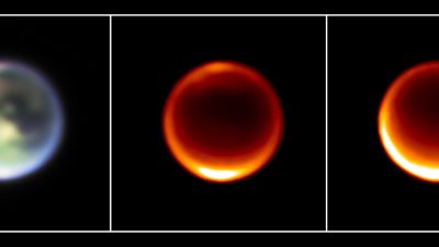 JWST NIRCam infrared image of Saturn's moon Titan showing methane clouds in the northern hemisphere