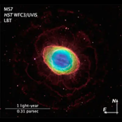 Compass and Scale Image for Ring Nebula (HST and LBT)