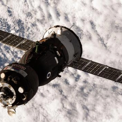 The Soyuz MS-27 spacecraft approaches the International Space Station