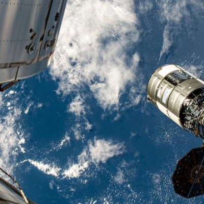 The Cygnus space freighter begins its departure from the International Space Station