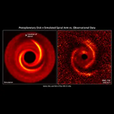 Protoplanetary Disk: Simulated Spiral Arm vs. Observational Data