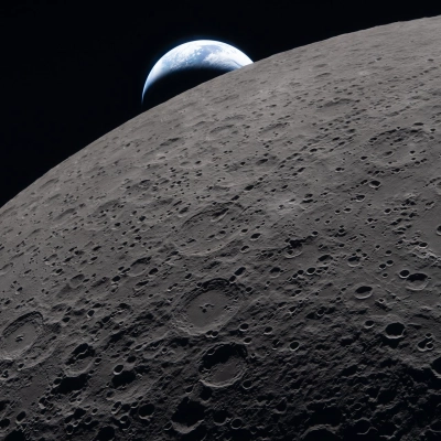 art002e009289 (April 6, 2026) – The lunar surface fills the frame in sharp detail, as seen during the Artemis II...