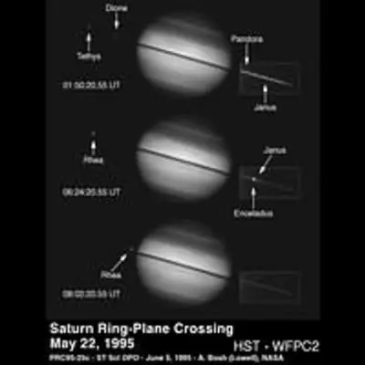 Hubble Views Saturn Ring-Plane Crossing