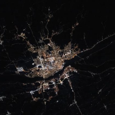 Quebec City pictured at night from the International Space Station