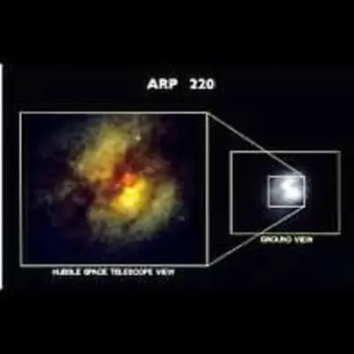 The Core of Peculiar Galaxy Arp 220 (Ground-based vs. Hubble)