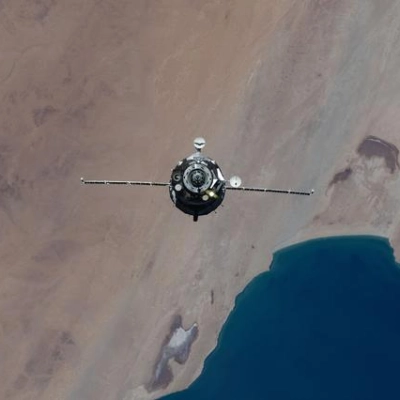 The Soyuz MS-28 crew spacecraft approaches the International Space Station