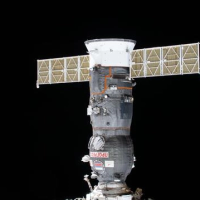 The Progress 92 cargo craft docked to the International Space Station
