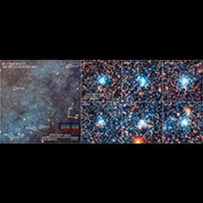 Compass and Scale Image for Portion of Andromeda Galaxy and Star Clusters