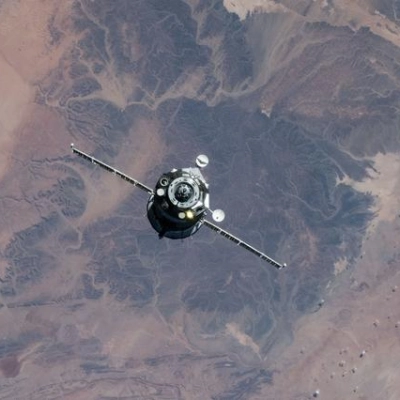 The Soyuz MS-28 crew spacecraft approaches the International Space Station