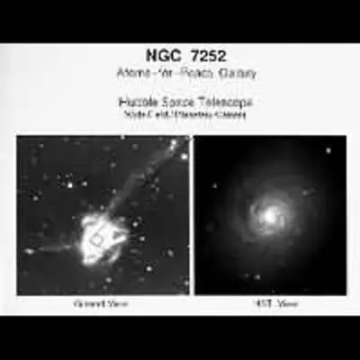 Merging galaxy NGC 7252 From the Ground (left) and From Hubble (right)