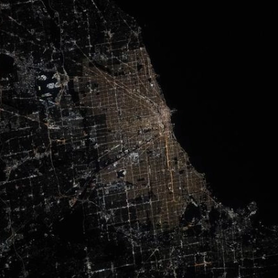Chicago, Illinois, pictured at night from the International Space Station