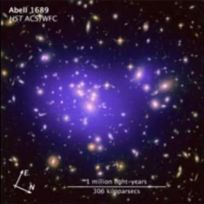 Compass and Scale Image for Abell 1689 (Hubble ACS/WFC)