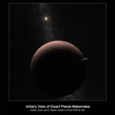 Artist's Concept of Makemake and Its Newly Discovered Moon (with title)