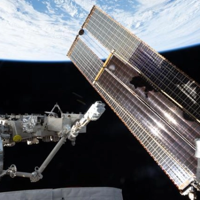 The International Space Station orbits above the Atlantic Ocean off the coast of Portugal