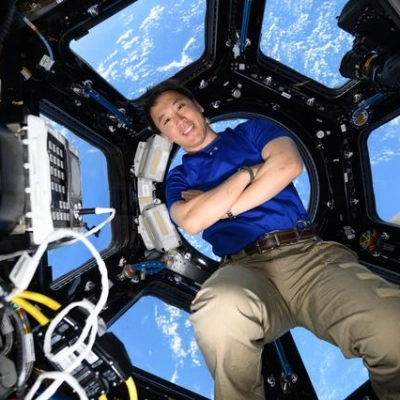 NASA astronaut Jonny Kim poses for a portrait inside the International Space Station's "window to the world"
