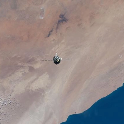 The Soyuz MS-28 crew spacecraft approaches the International Space Station