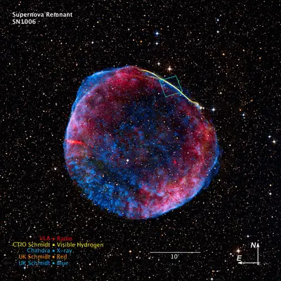 Full-shell Image of SN 1006 Showing Location of Hubble Observations