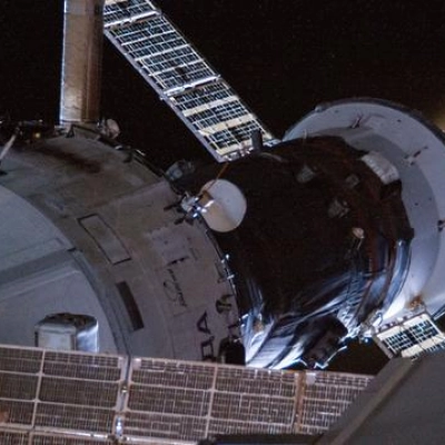 The Progress 91 resupply ship fires its thrusters to reboost the International Space Station