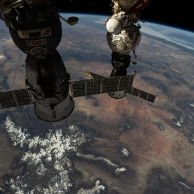 The Soyuz MS-26 and MS-27 crew ships docked to the International Space Station