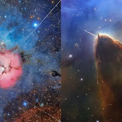 Full Trifid Nebula (Rubin Image with Hubble Close-up)