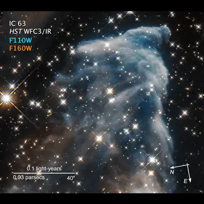 Compass Image for IC 63 Ghost Nebula in Infrared