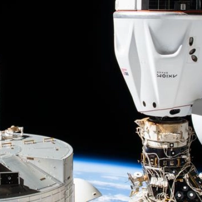 The SpaceX Dragon crew spacecraft approaches the International Space Station