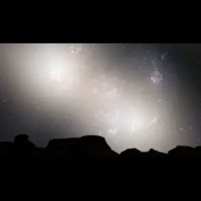 Nighttime Sky View of Future Galaxy Merger: 5.1 Billion Years