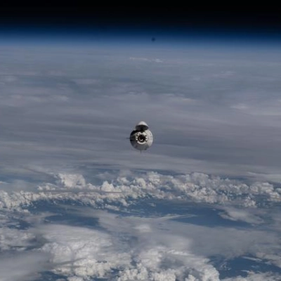 The SpaceX Dragon crew spacecraft approaches the International Space Station