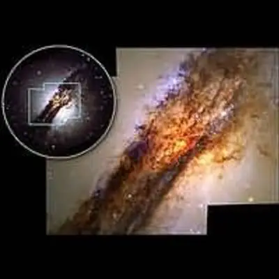 Turbulent Cauldron of Starbirth in Galaxy Centaurus A, With Ground View (inset)