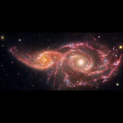 Galaxies IC 2163 and NGC 2207 (Webb and Hubble Image)