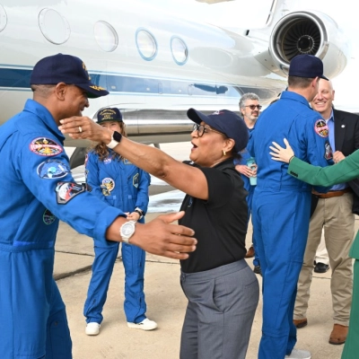 Date: April 11, 2026 Subject: Artemis-02 Crew Return Ceremony Location: Ellington Field Photo Credit: NASA/Robert Markowitz
