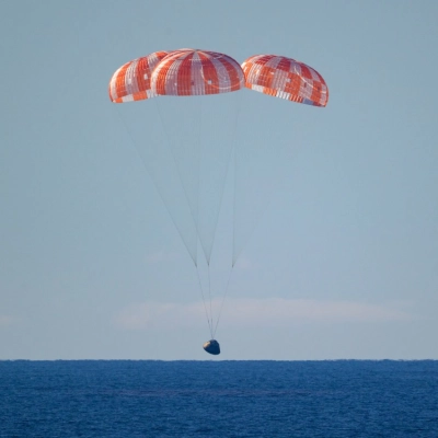 NASA’s Orion spacecraft with Artemis II crewmembers NASA astronauts Reid Wiseman, commander; Victor Glover, pilot; Christina Koch, mission specialist; and...