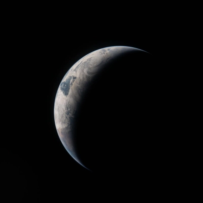 art002e009205 (April 4, 2026) - A thin arc glowing in the darkness of space. Sunlight traces the curves of the...