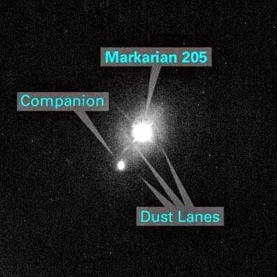 Annotated Image of Markarian 205 and Companion