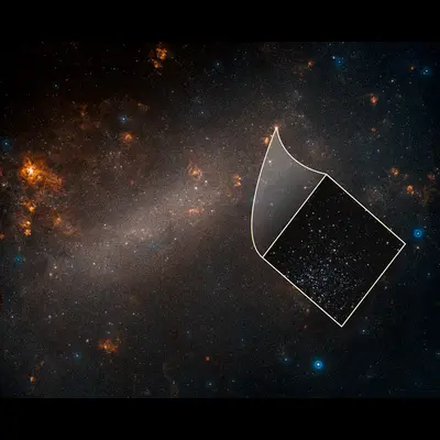 Large Magellanic Cloud (DSS View) with Star Cluster Overlay (Hubble)