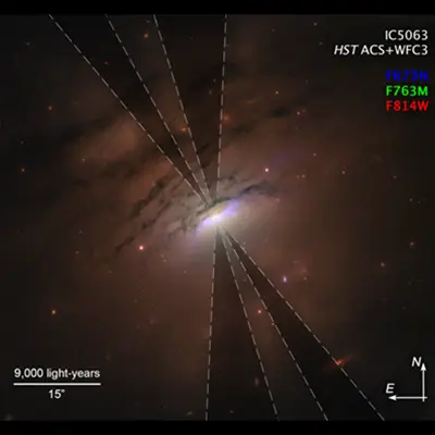 Dark Rays in IC 5063 (Annotated)