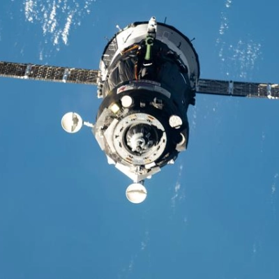 The Soyuz MS-27 spacecraft approaches the International Space Station