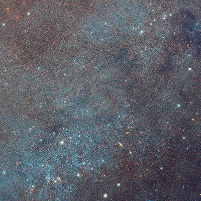 Closeup of Region of Andromeda Galaxy and Star Clusters