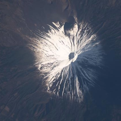 Near-overhead shot of Mount Fuji taken from the International Space Station