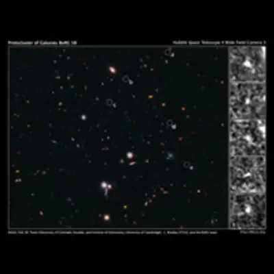 Hubble Spies Building Blocks of Most Distant Galaxy Cluster