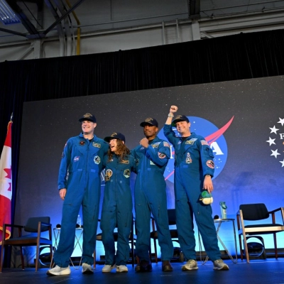 Date: April 11, 2026 Subject: Artemis-02 Crew Return Ceremony Location: Ellington Field Photo Credit: NASA/Helen Arase Vargas
