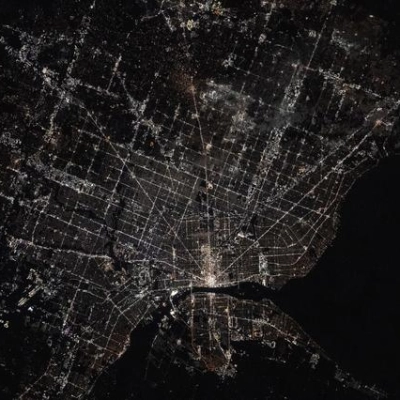 Detroit, Michigan, pictured at night from the International Space Station