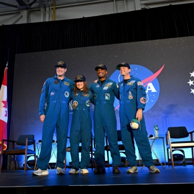 Date: April 11, 2026 Subject: Artemis-02 Crew Return Ceremony Location: Ellington Field Photo Credit: NASA/Helen Arase Vargas