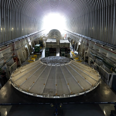Roman Space Telescope and Artemis III SLS Core Stage Weather Cover Arrive at KSC