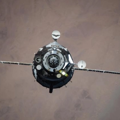 The Soyuz MS-28 crew spacecraft approaches the International Space Station